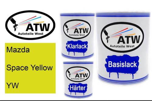 Mazda, Space Yellow, YW: 1L Lackdose + 1L Klarlack + 500ml Härter - Set, von ATW Autoteile West.